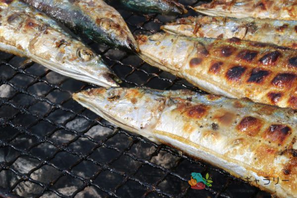 焼き秋刀魚3のフリー素材（市場の写真）